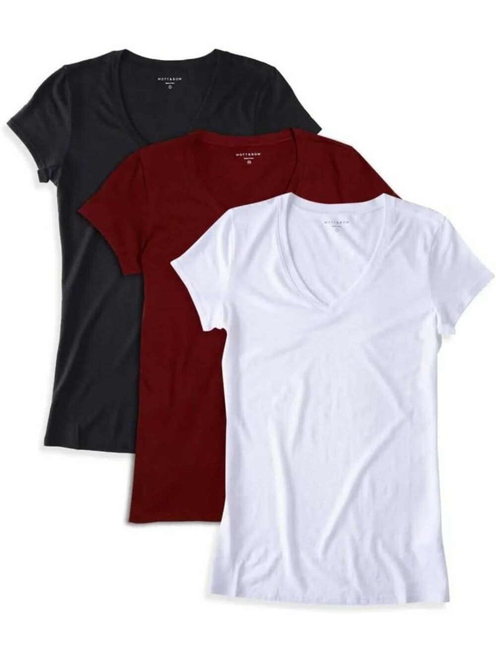 3 Pack Women's Fitted V-Neck T-Shirts, XL - Black, Crimson & White Essentials